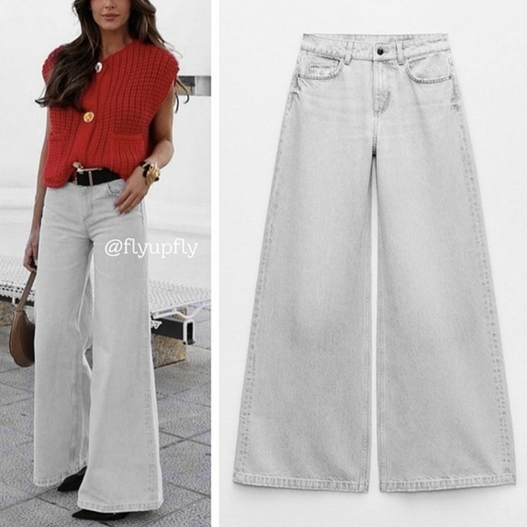 ZARA mid rise palazzo wide jeans grey - Picture 3 of 16